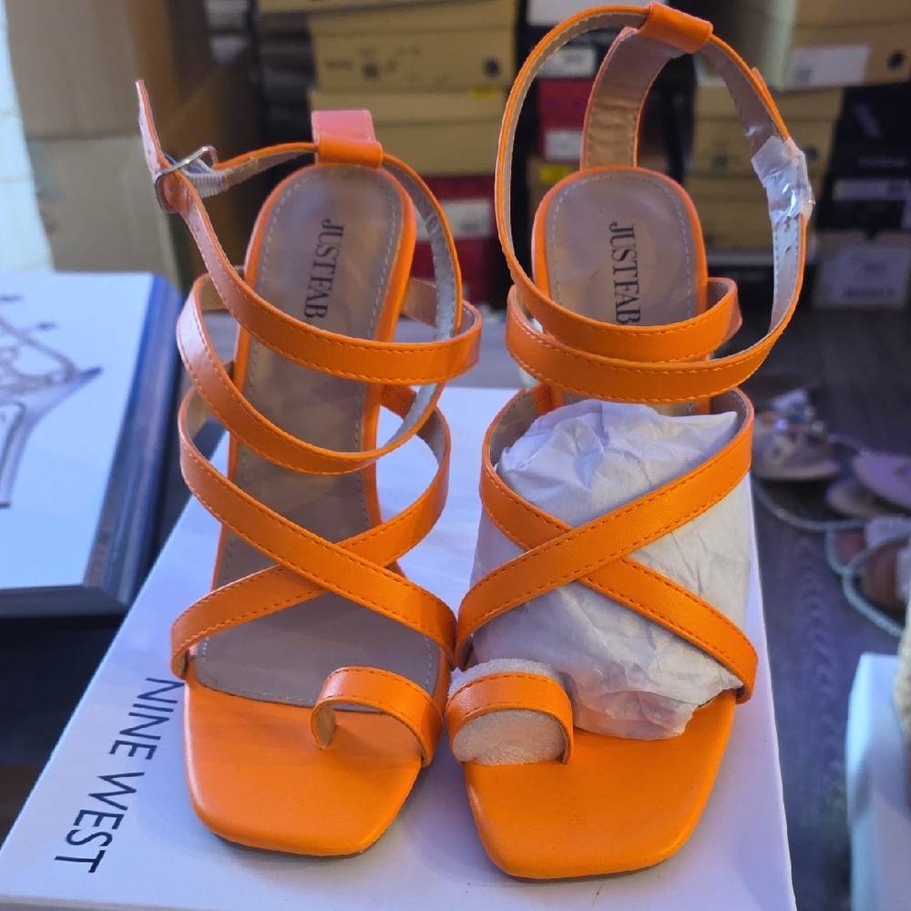 JustFab Women's Bright Orange Strappy Heels